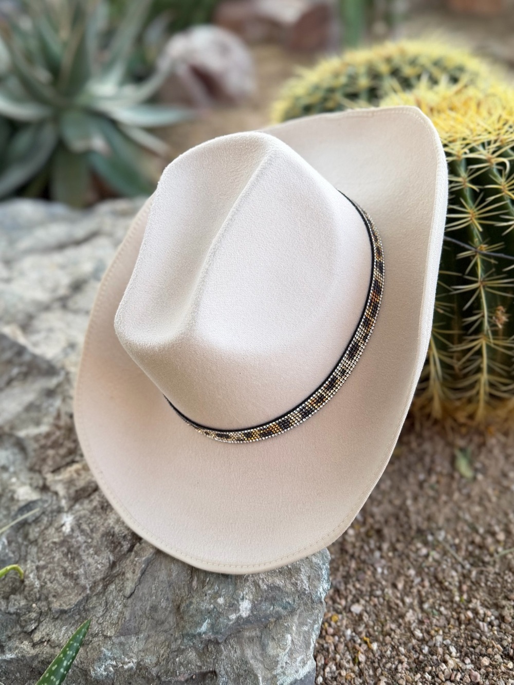 Women’s Cream Western Cowboy Hat - Crystal Band Classic Ranch Style